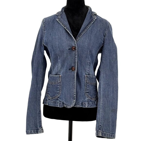 Vtg Gap Denim Blazer Women 6 Jacket Stretch Cowboy Y2K Chore Pocket Cottage Core - Picture 1 of 8